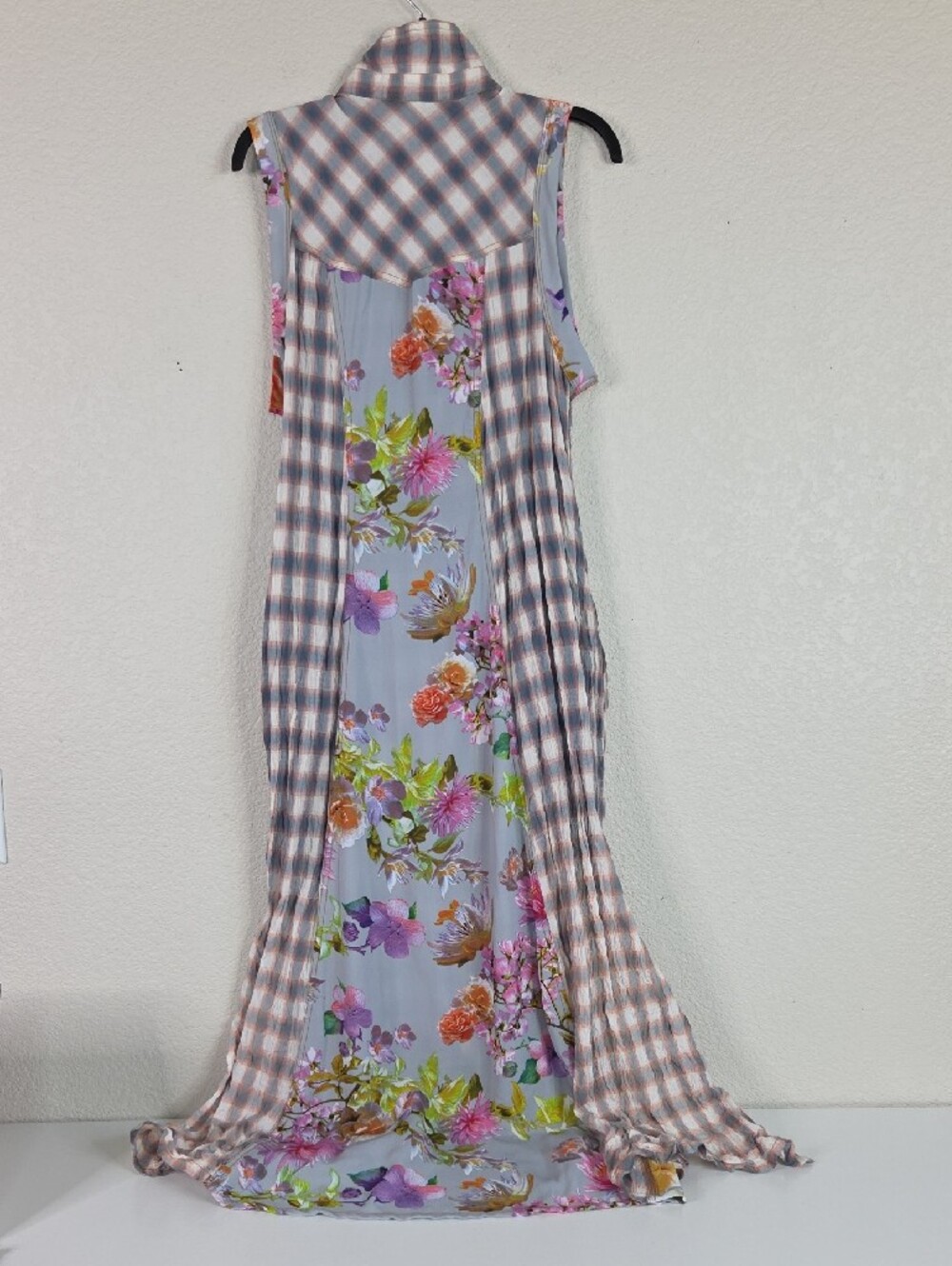 Aratta Silent Journey Women's Maxi Dress - Blue & Rust Plaid, Floral - Picture 3 of 10